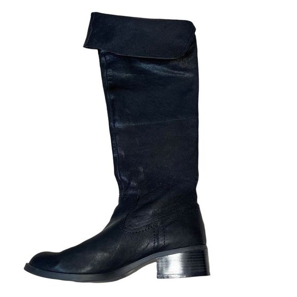 JESSICA SIMPSON Knee High Fold Over soft Leather Boot black block heel SZ 8 - Picture 3 of 8